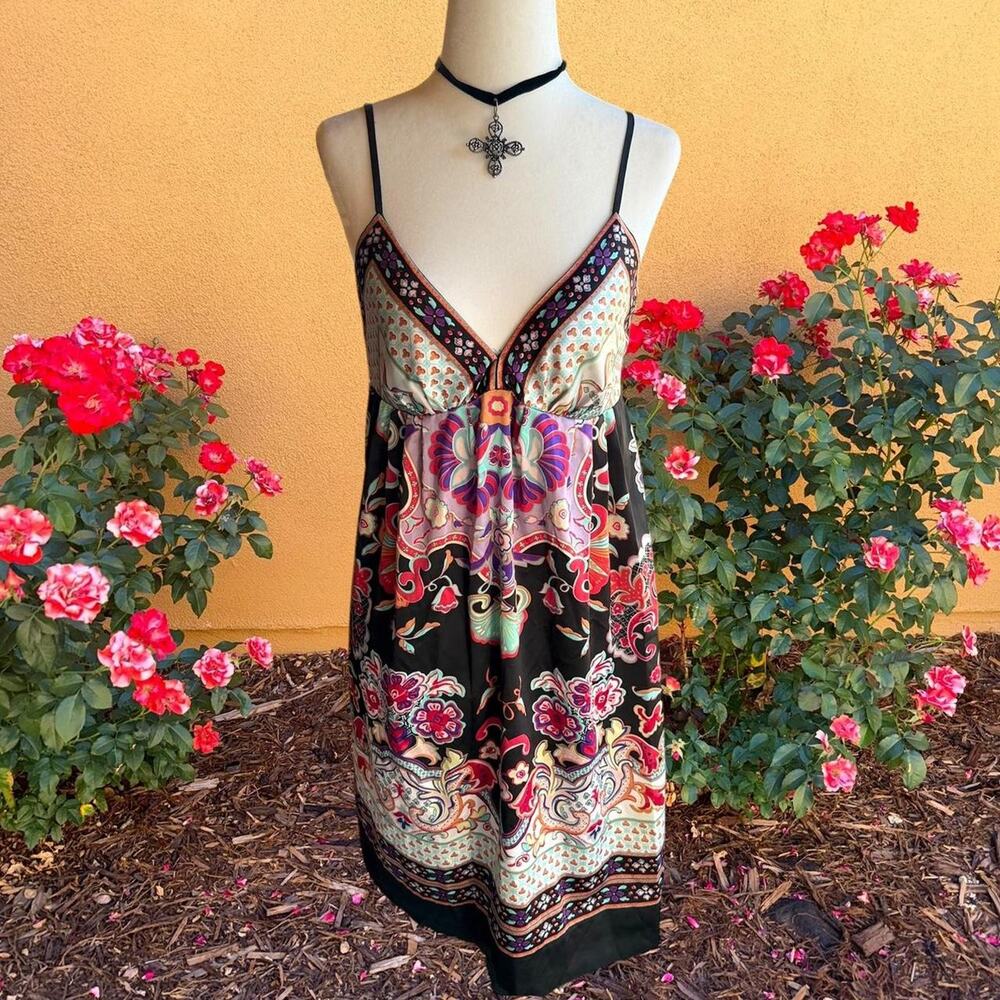 Fairy boho 90s floral paisley silky mini dress
